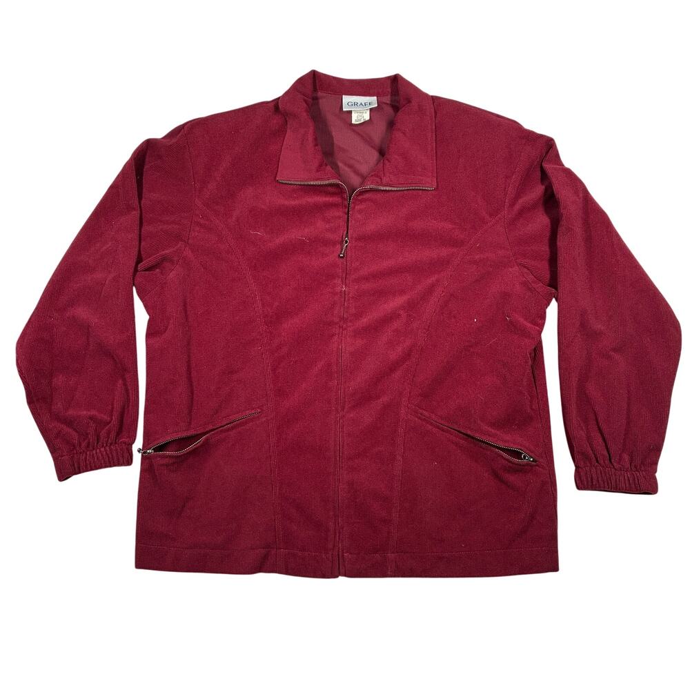 Graff Vintage Jacket Womens Medium Red Full Zip Corduroy USA Made Zip Pockets